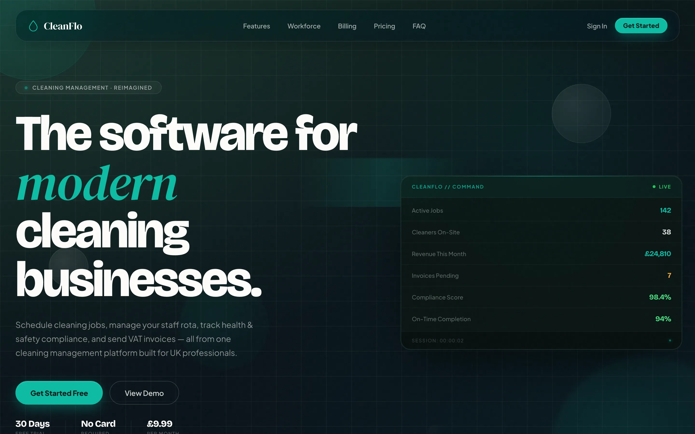 CleanFlo — The command center for modern cleaning businesses.