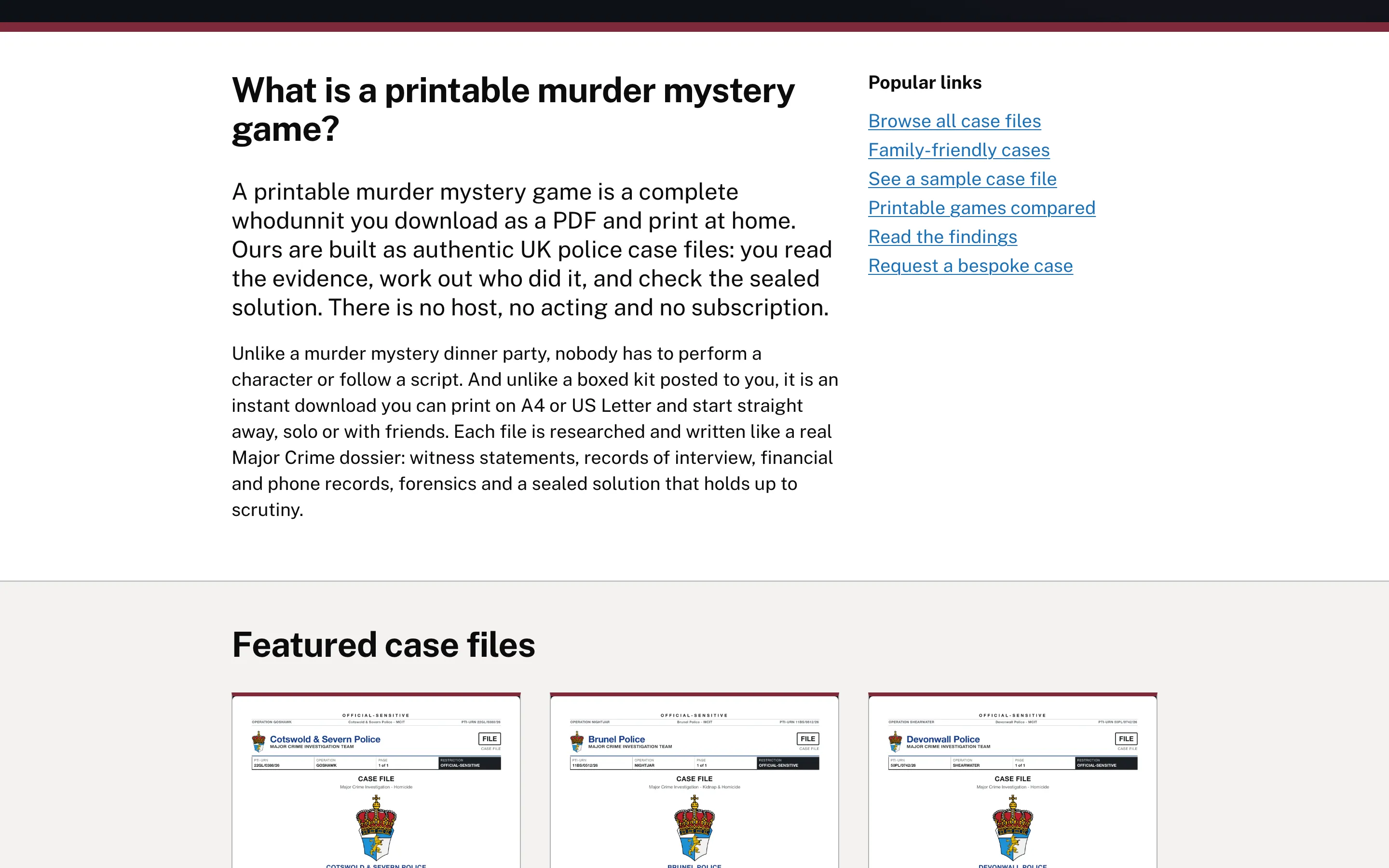 Printable Case Files — E-commerce and entertainment build, screen 2