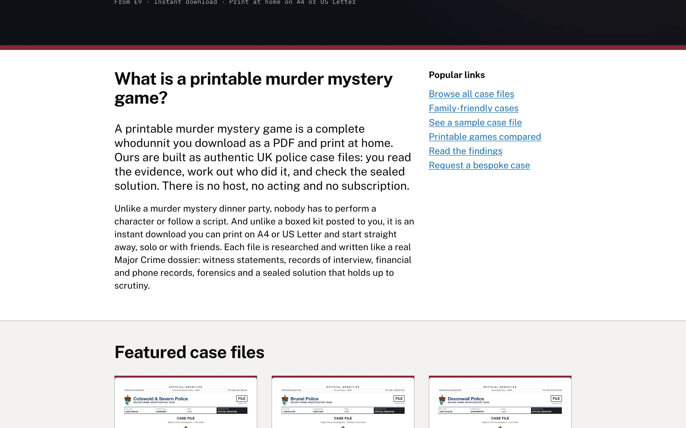 Printable Case Files: E-commerce and entertainment build, screen 2