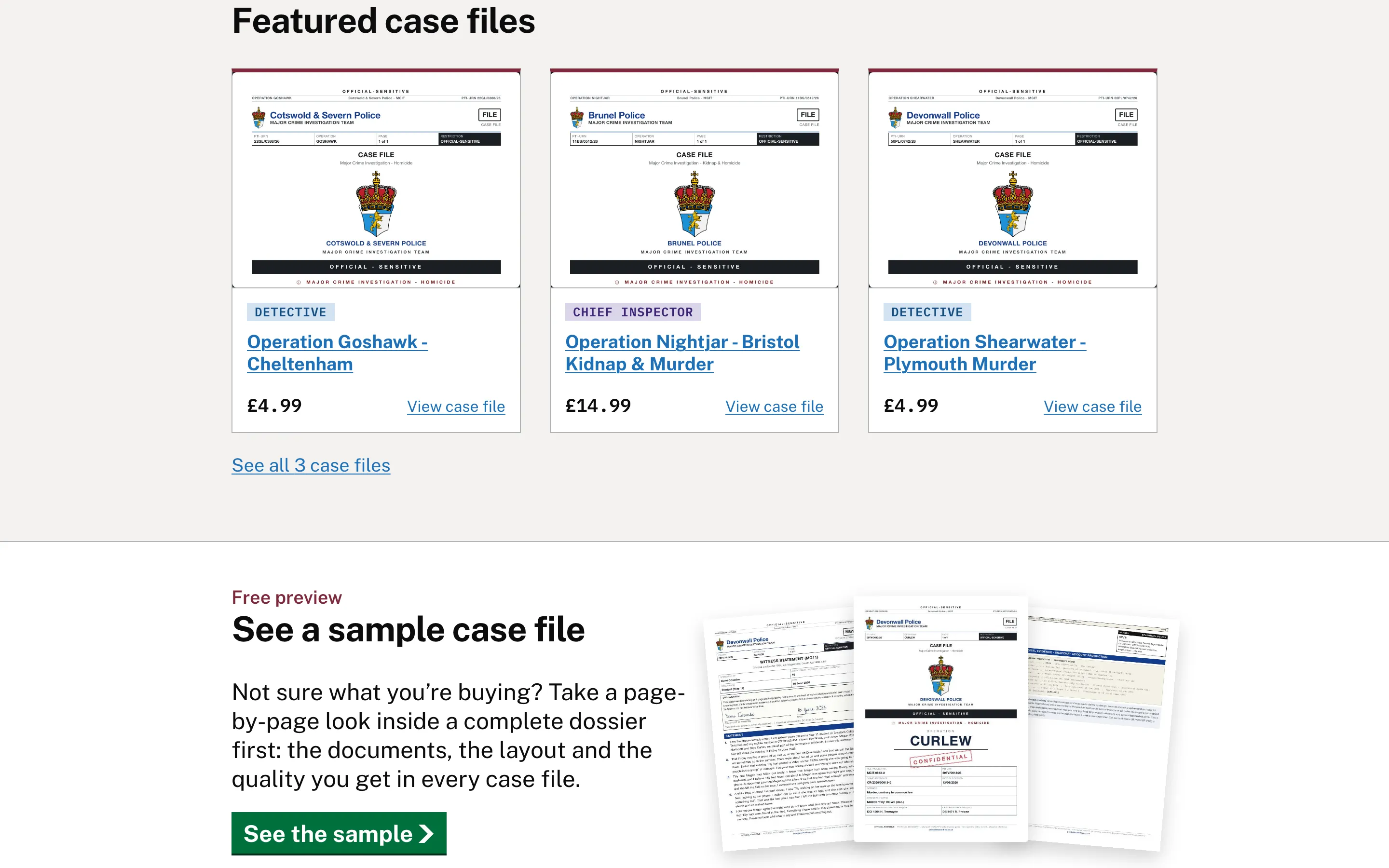 Printable Case Files — E-commerce and entertainment build, screen 3