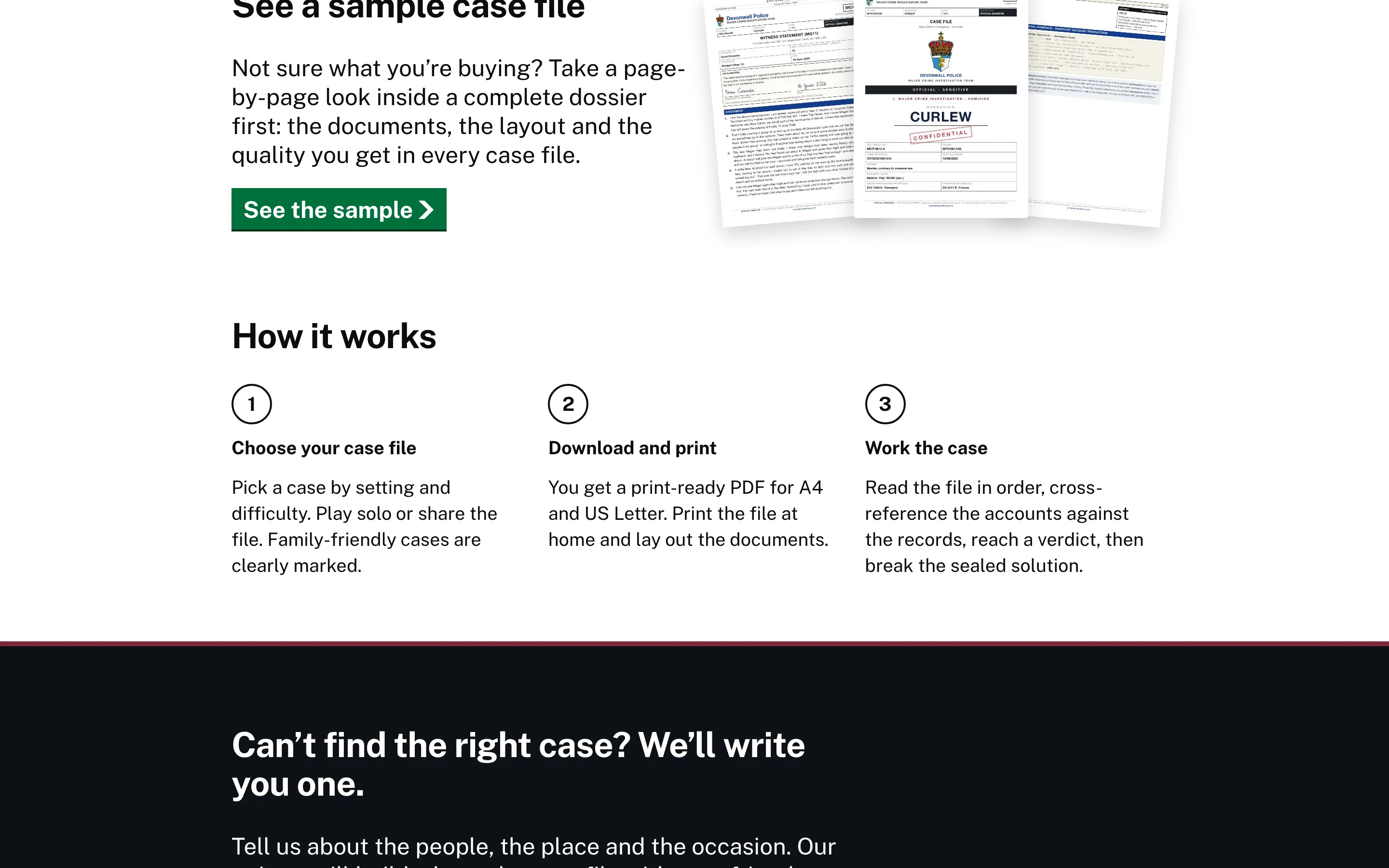 Printable Case Files — E-commerce and entertainment build, screen 4