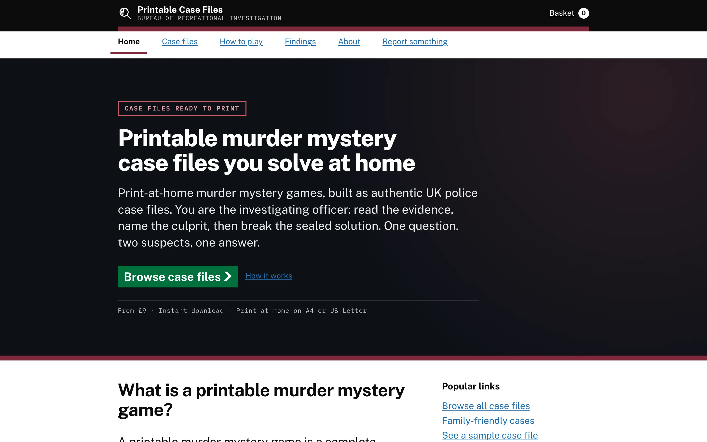 Printable Case Files website