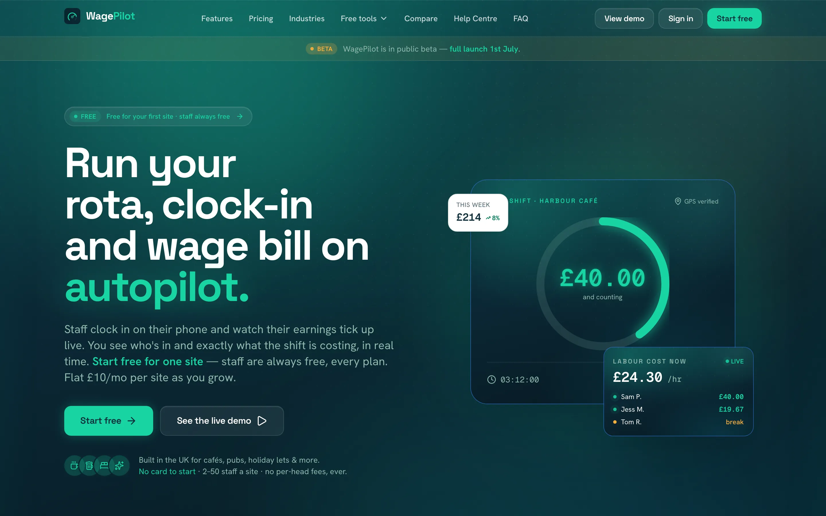 WagePilot — Staff rotas and geofenced clock-in for UK teams.